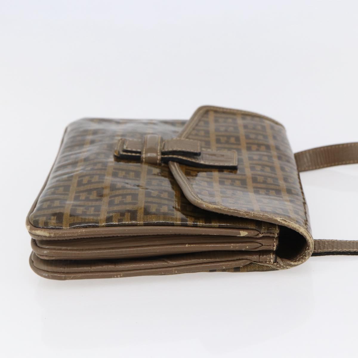 FENDI Zucchino Canvas Shoulder Bag Coated Canvas Beige Auth ep10976