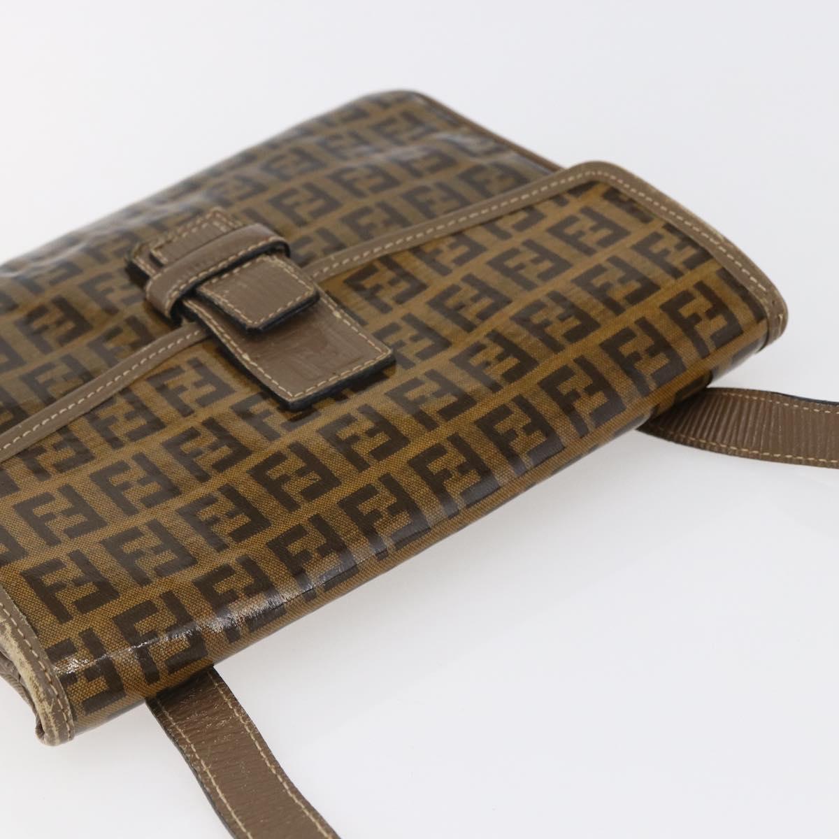 FENDI Zucchino Canvas Shoulder Bag Coated Canvas Beige Auth ep10976