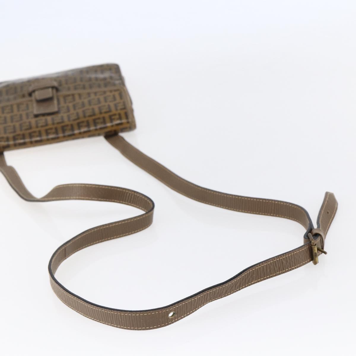 FENDI Zucchino Canvas Shoulder Bag Coated Canvas Beige Auth ep10976