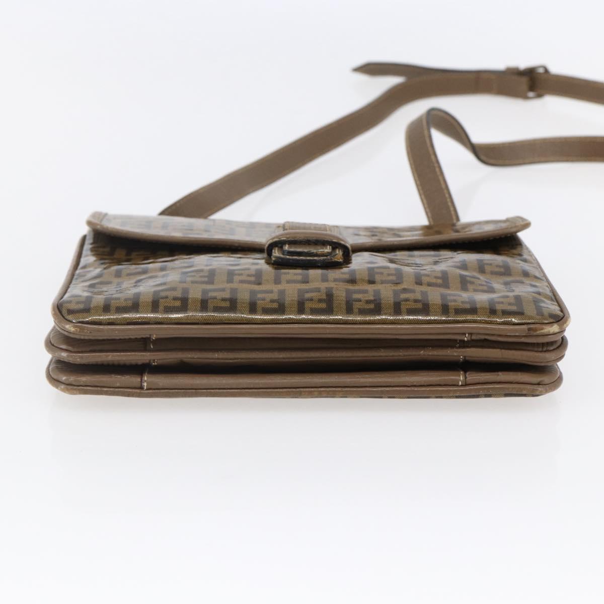 FENDI Zucchino Canvas Shoulder Bag Coated Canvas Beige Auth ep10976