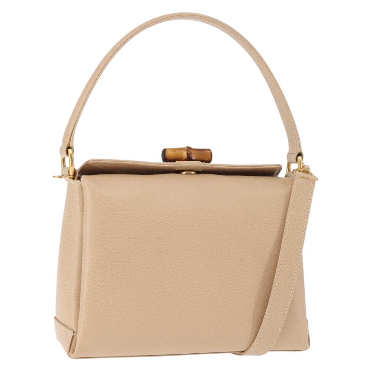 GUCCI Bamboo Hand Bag Leather 2way Beige Gold 000 781 0175 Auth ep10980