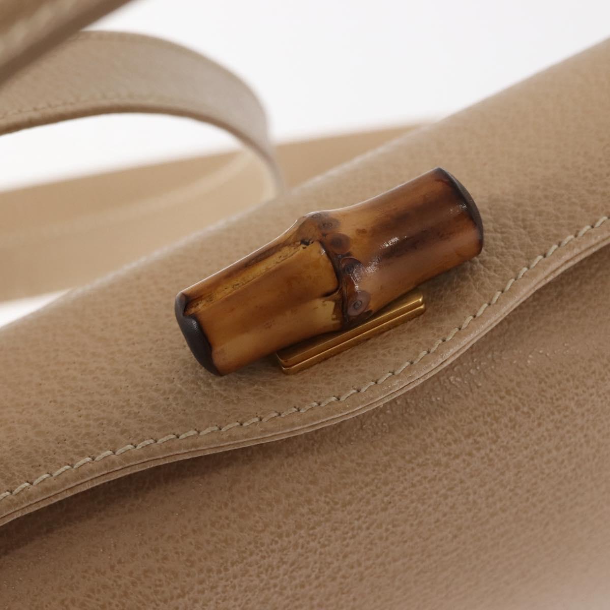 GUCCI Bamboo Hand Bag Leather 2way Beige Gold 000 781 0175 Auth ep10980