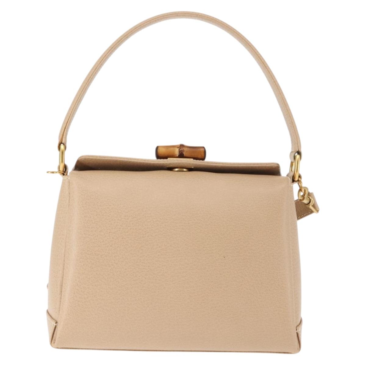 GUCCI Bamboo Hand Bag Leather 2way Beige Gold 000 781 0175 Auth ep10980