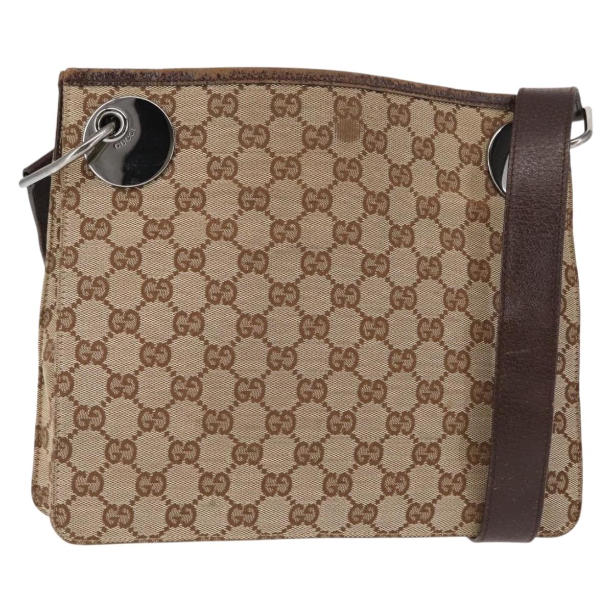 GUCCI GG Canvas Shoulder Bag Beige Silver 120841 Auth ep10981