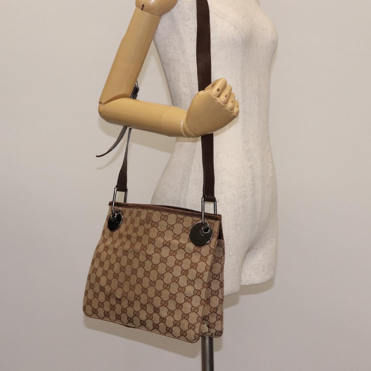 GUCCI GG Canvas Shoulder Bag Beige Silver 120841 Auth ep10981