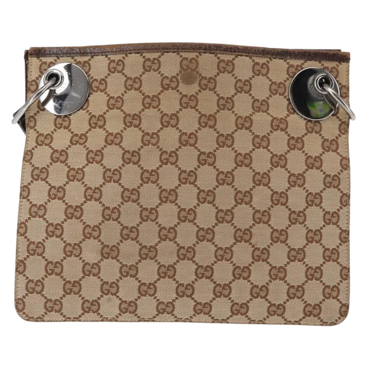 GUCCI GG Canvas Shoulder Bag Beige Silver 120841 Auth ep10981