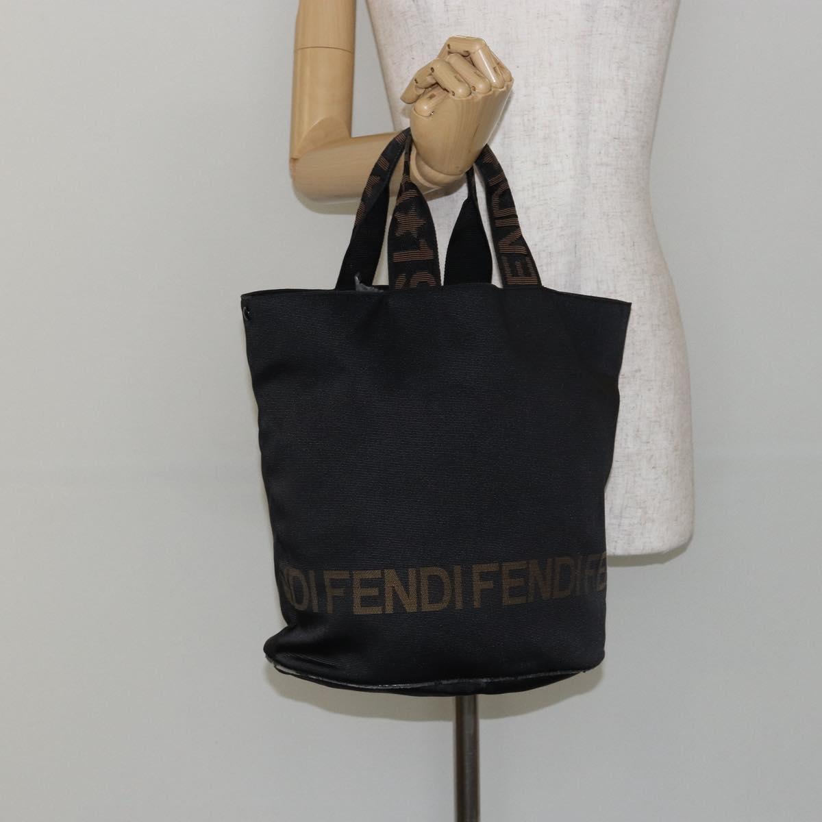 FENDI Hand Bag Nylon Black Gold Auth ep10985