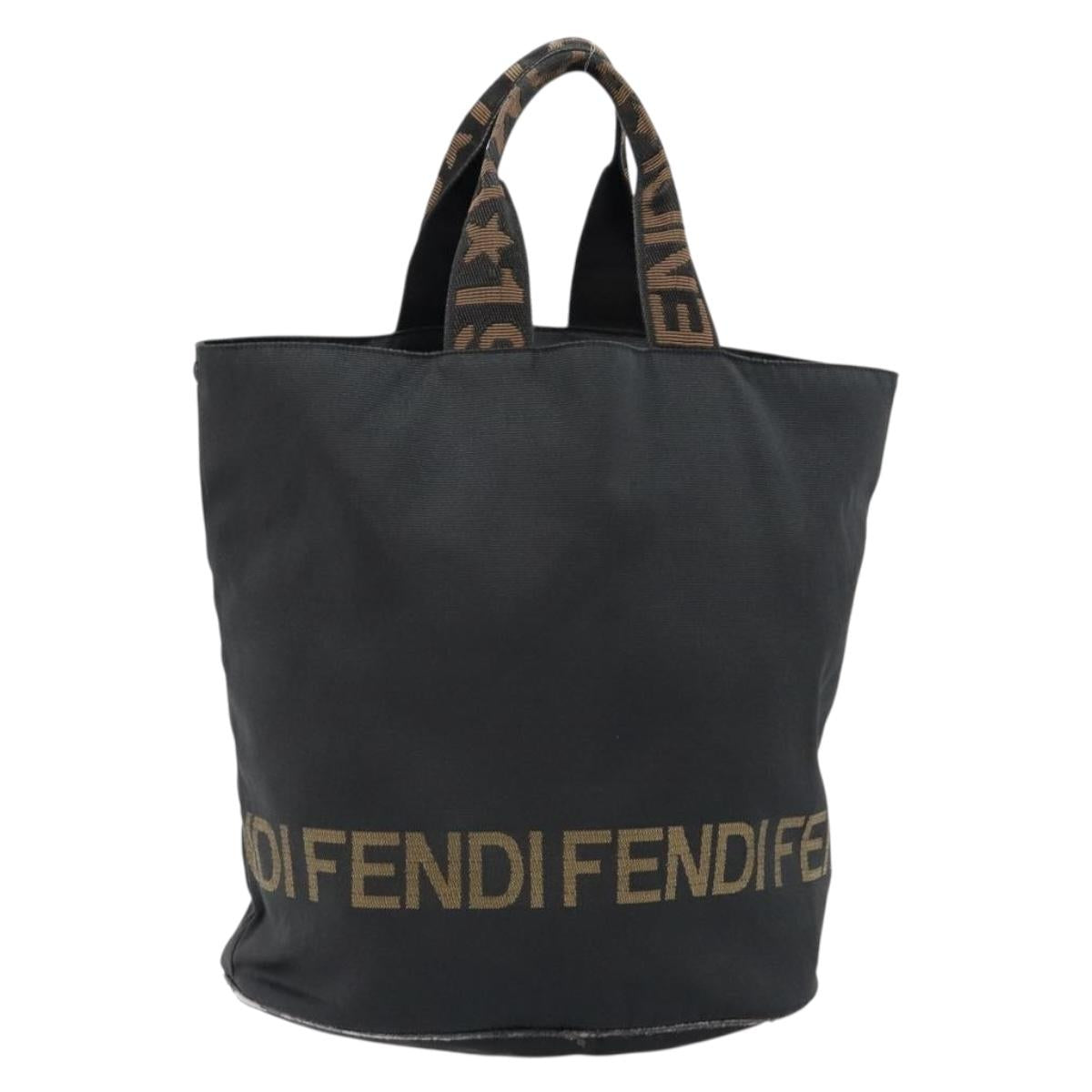 FENDI Hand Bag Nylon Black Gold Auth ep10985