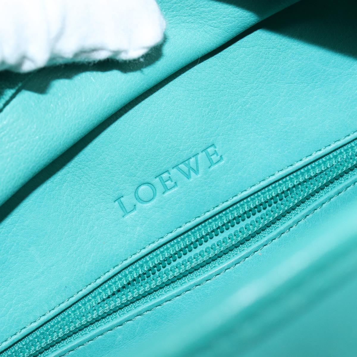 LOEWE Anagram Americana 28 Bag Suede Leather Turquoise Blue Silver Auth ep10988