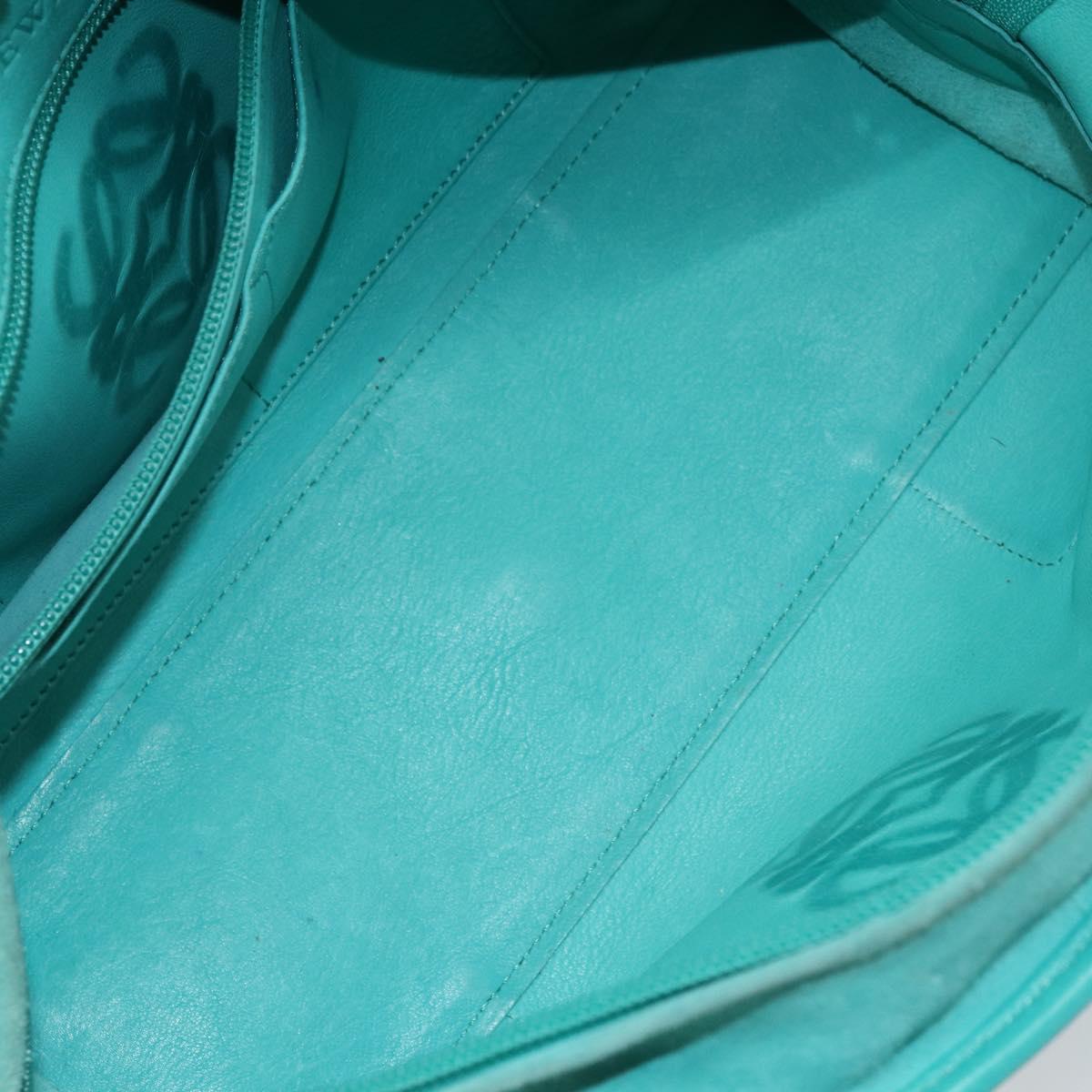 LOEWE Anagram Americana 28 Bag Suede Leather Turquoise Blue Silver Auth ep10988