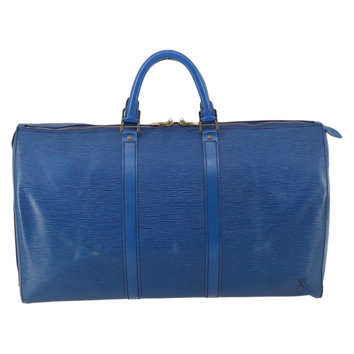 LOUIS VUITTON Epi Keepall 50 Boston Bag Blue M42965 LV Auth ep10993