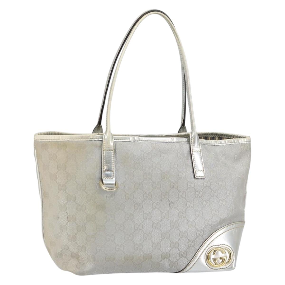 GUCCI GG Canvas Tote Bag Silver Gold 169946 Auth ep11002
