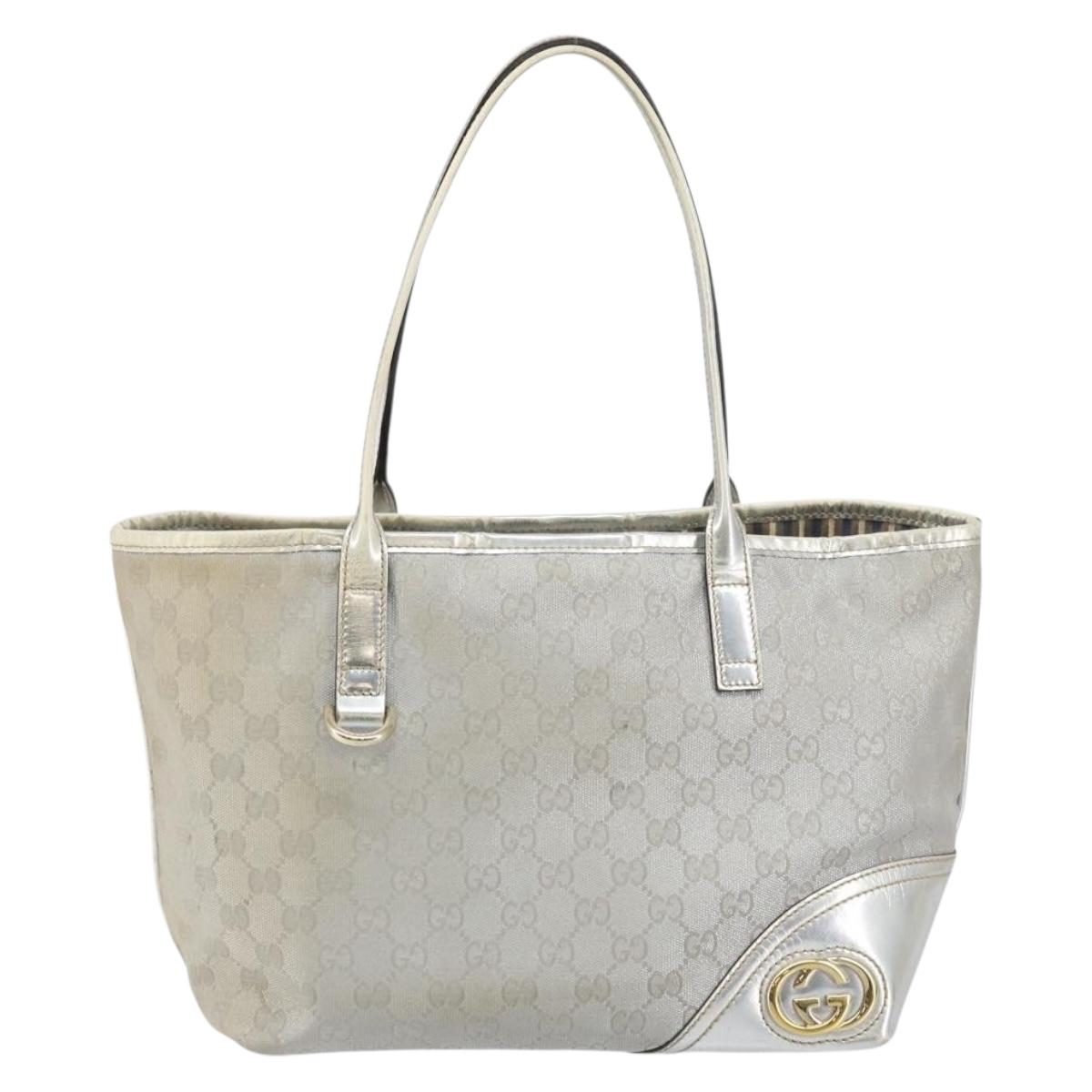 GUCCI GG Canvas Tote Bag Silver Gold 169946 Auth ep11002
