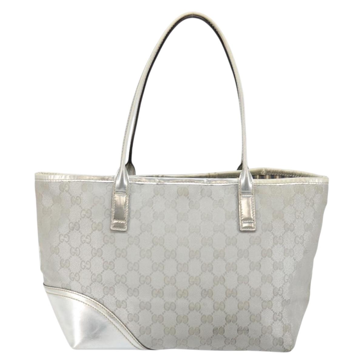 GUCCI GG Canvas Tote Bag Silver Gold 169946 Auth ep11002
