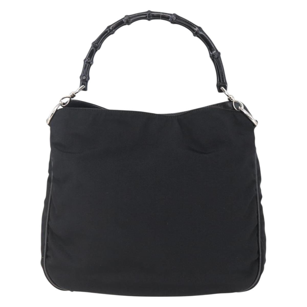 GUCCI Bamboo Hand Bag Nylon Black Silver 001 1638 3754 Auth ep11006