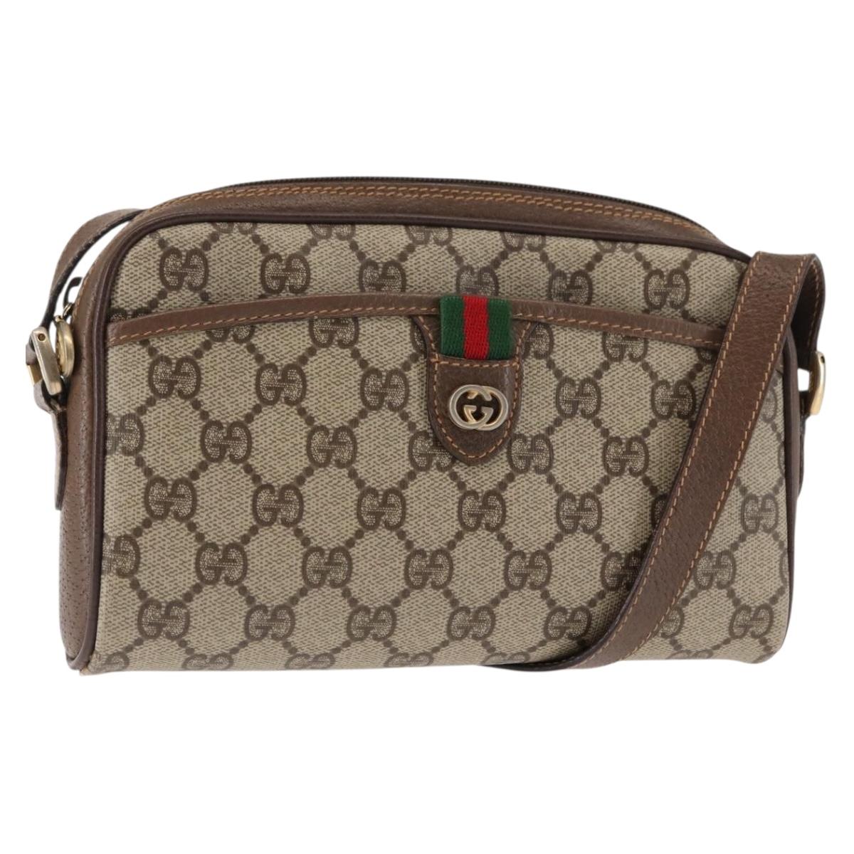GUCCI GG Supreme Web Sherry Line Bag PVC Beige Gold 156 02 089 Auth ep11009