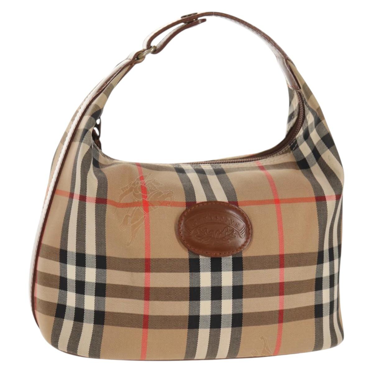 Burberrys Nova Check Hand Bag Canvas Beige Auth ep11010V
