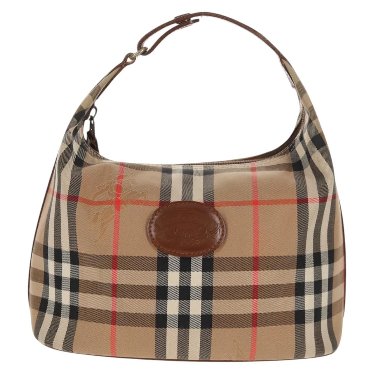 Burberrys Nova Check Hand Bag Canvas Beige Auth ep11010V