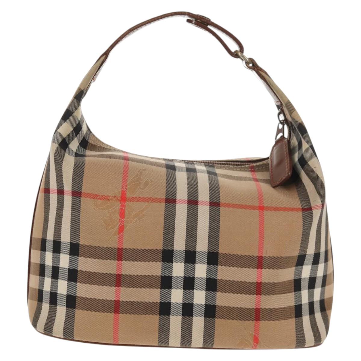 Burberrys Nova Check Hand Bag Canvas Beige Auth ep11010V