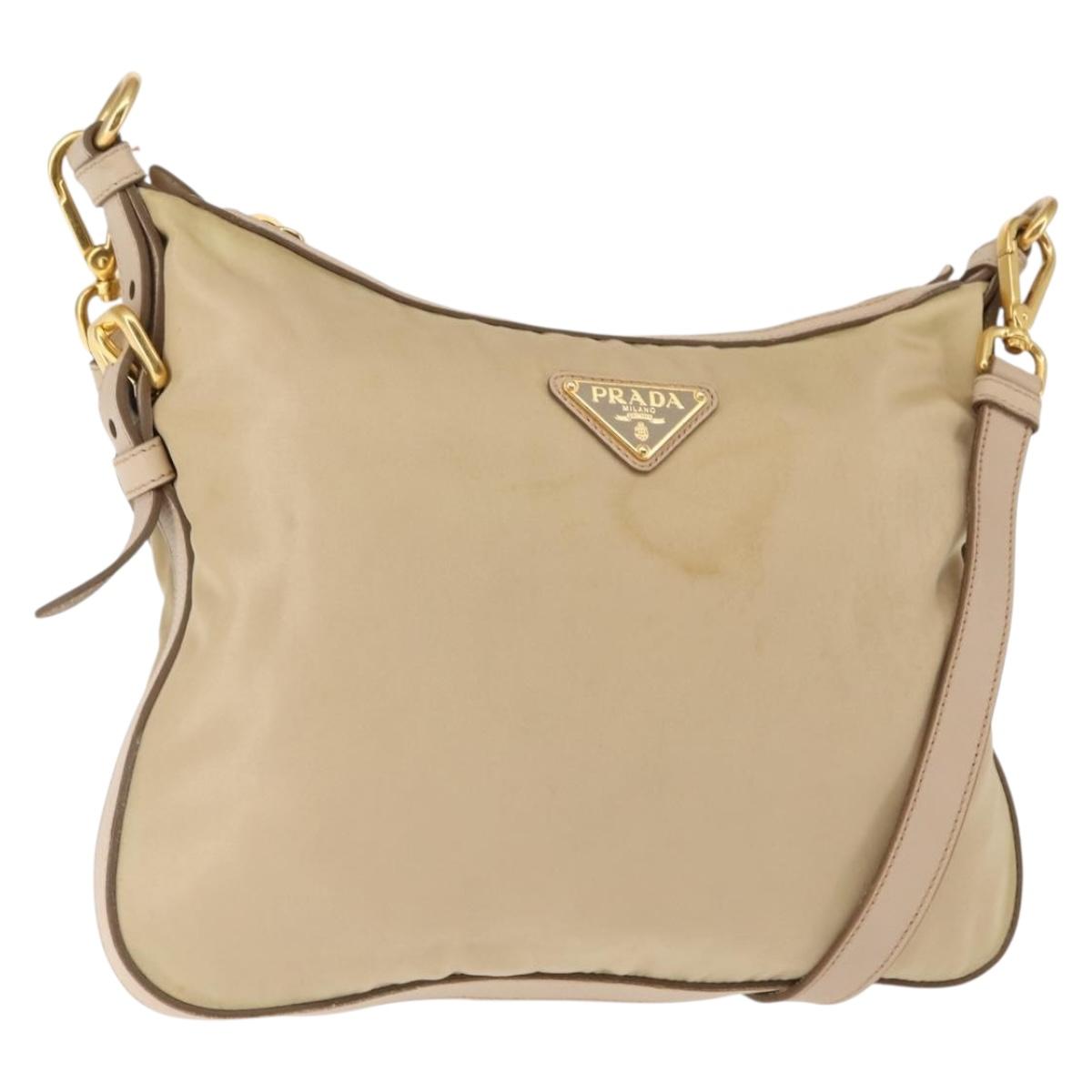 PRADA Shoulder Bag Nylon Leather Beige Auth ep11013