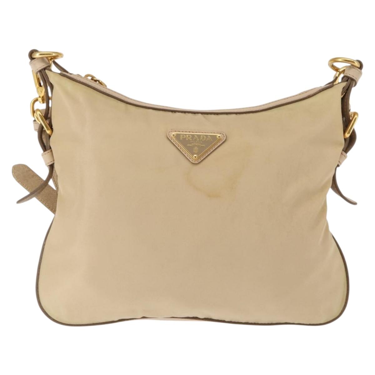 PRADA Shoulder Bag Nylon Leather Beige Auth ep11013