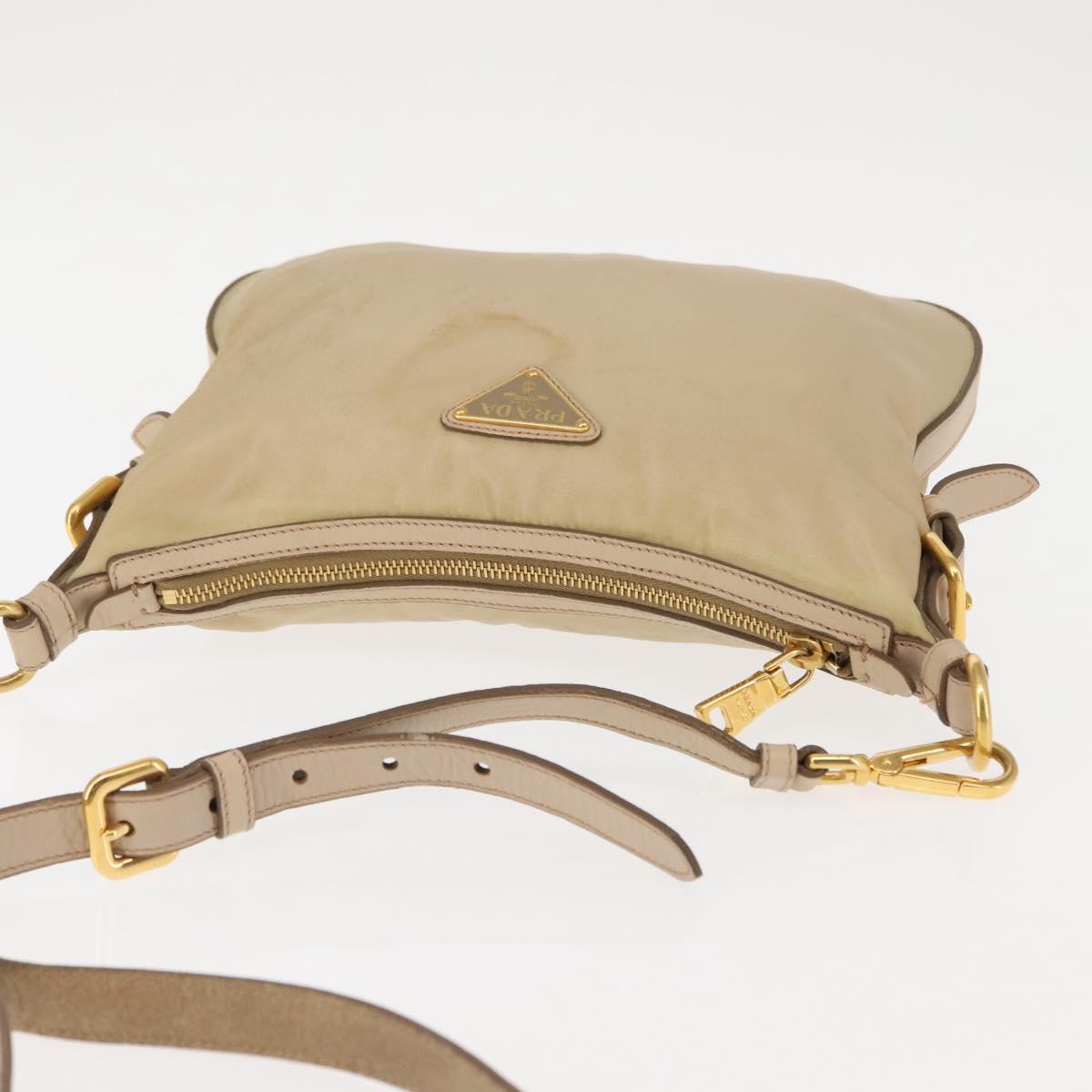 PRADA Shoulder Bag Nylon Leather Beige Auth ep11013