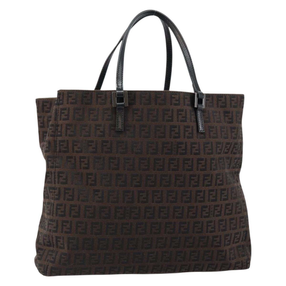 FENDI Zucchino Canvas Hand Bag Black Brown Auth ep11017