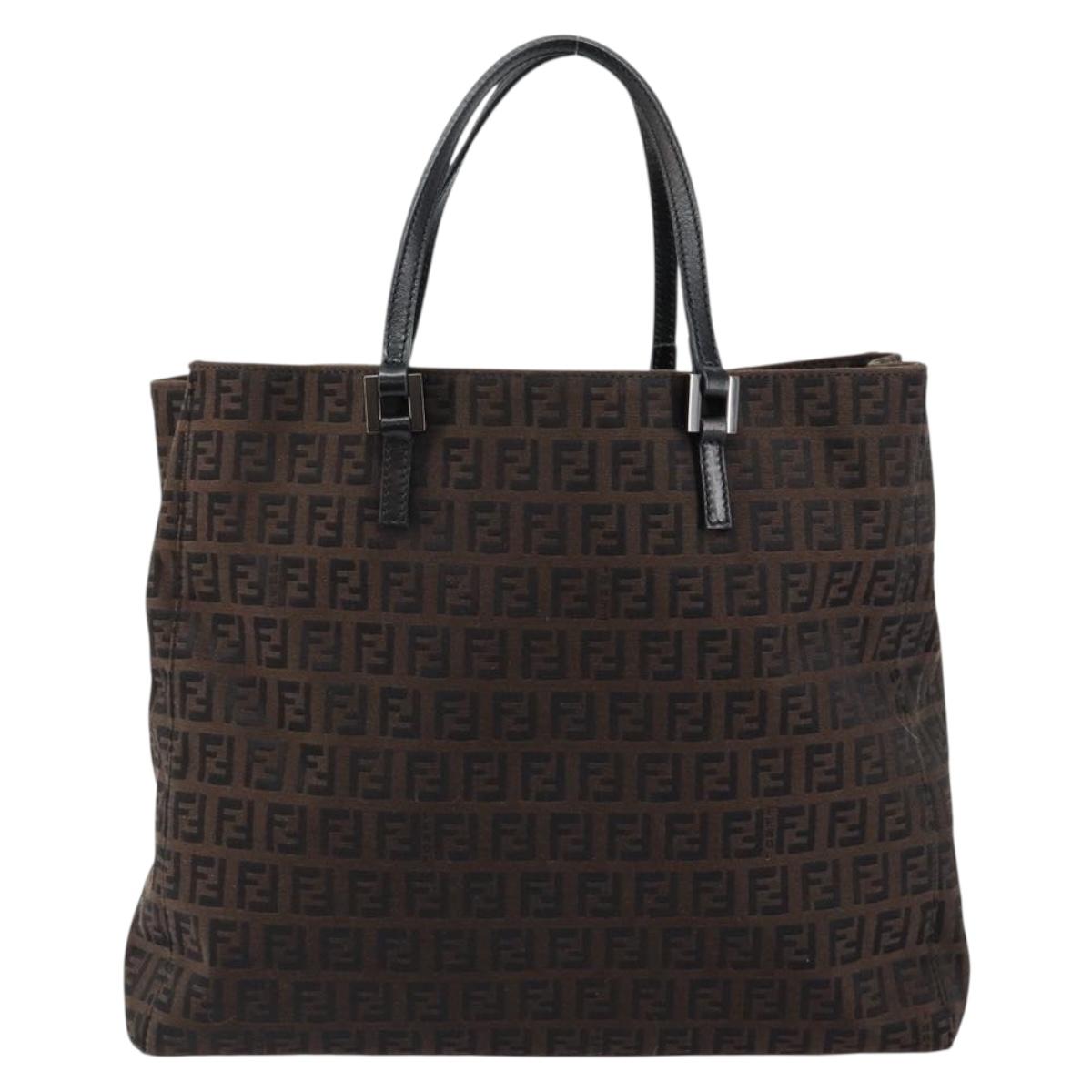 FENDI Zucchino Canvas Hand Bag Black Brown Auth ep11017