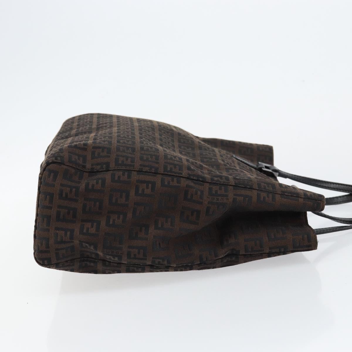 FENDI Zucchino Canvas Hand Bag Black Brown Auth ep11017