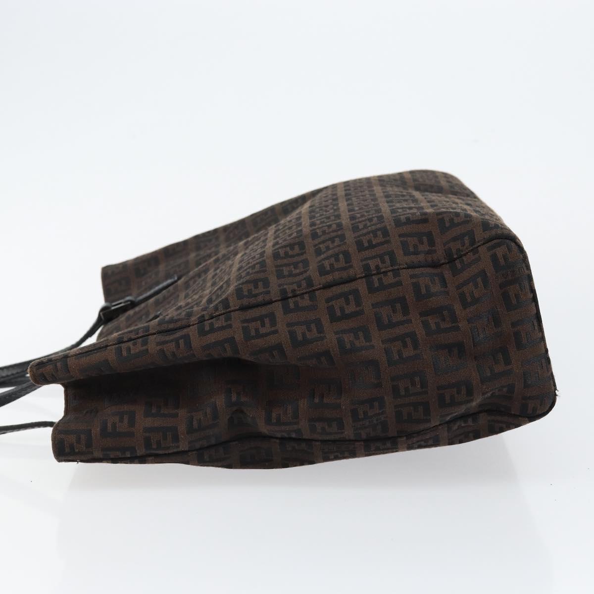 FENDI Zucchino Canvas Hand Bag Black Brown Auth ep11017