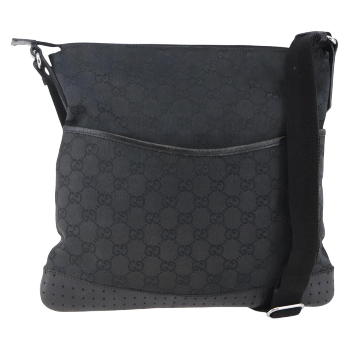 GUCCI GG Canvas Shoulder Bag Black Silver 145857 Auth ep11019