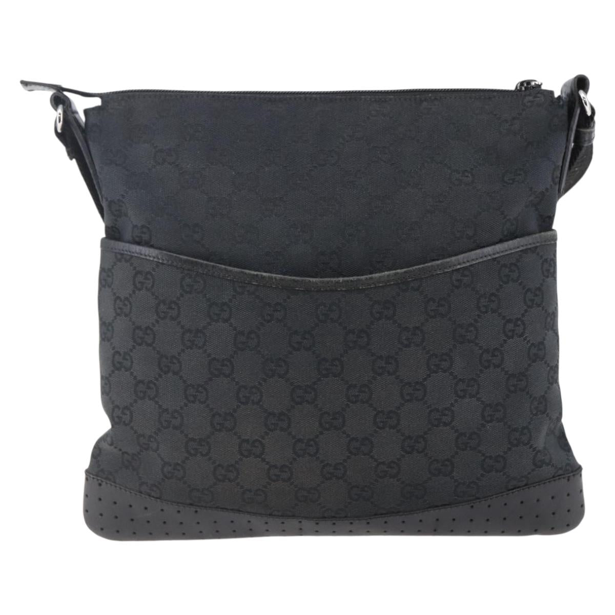 GUCCI GG Canvas Shoulder Bag Black Silver 145857 Auth ep11019