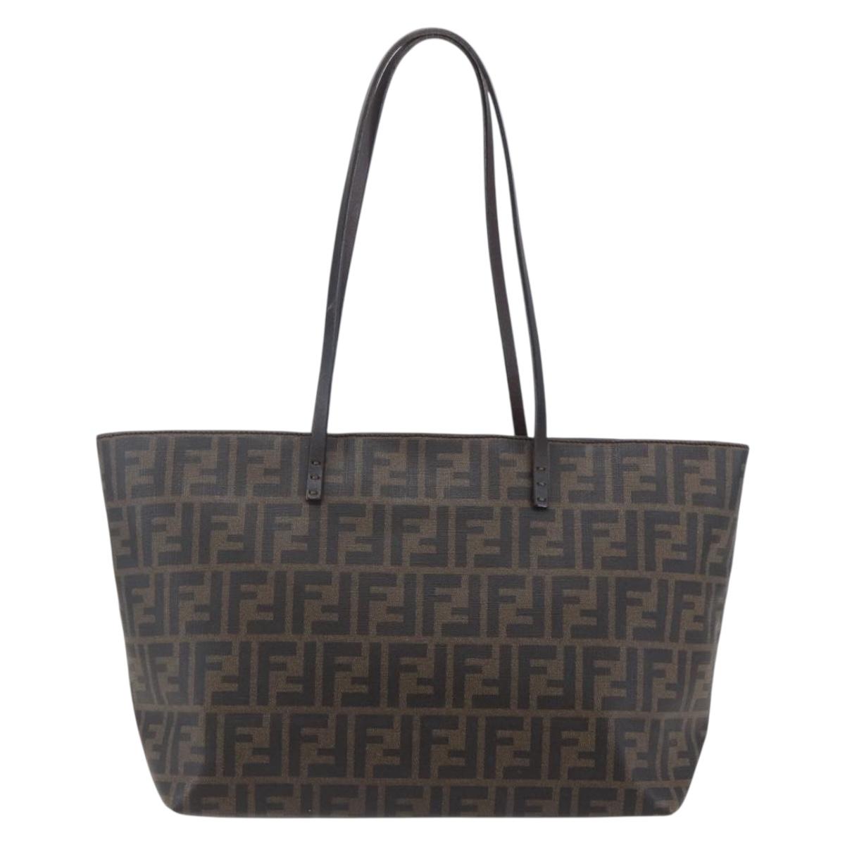 FENDI Zucca Canvas Tote Bag PVC Black Brown Auth ep11020