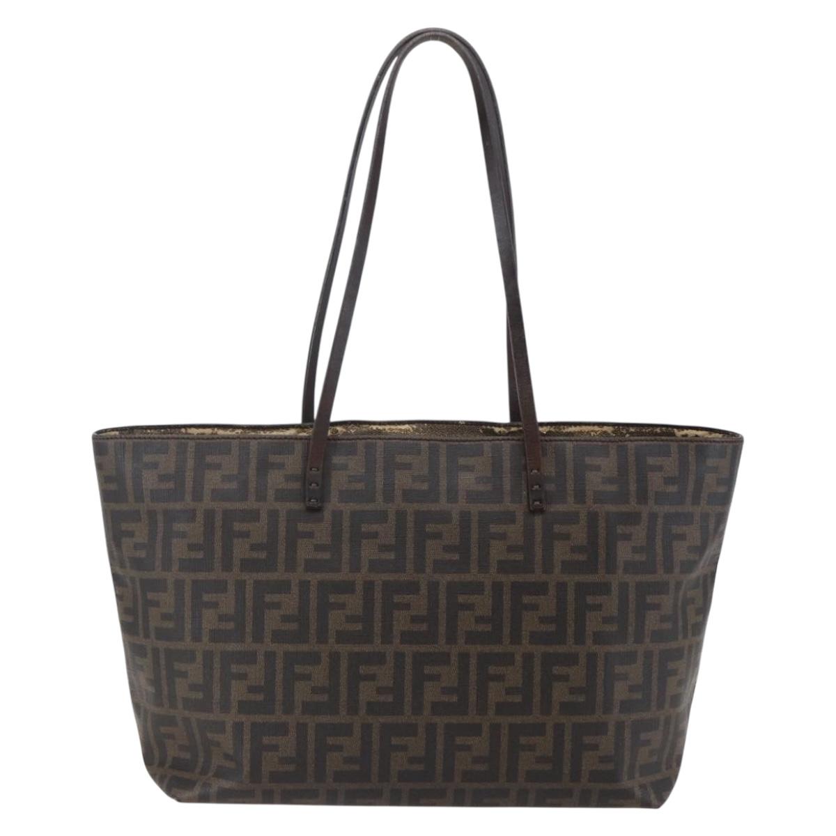 FENDI Zucca Canvas Tote Bag PVC Black Brown Auth ep11020