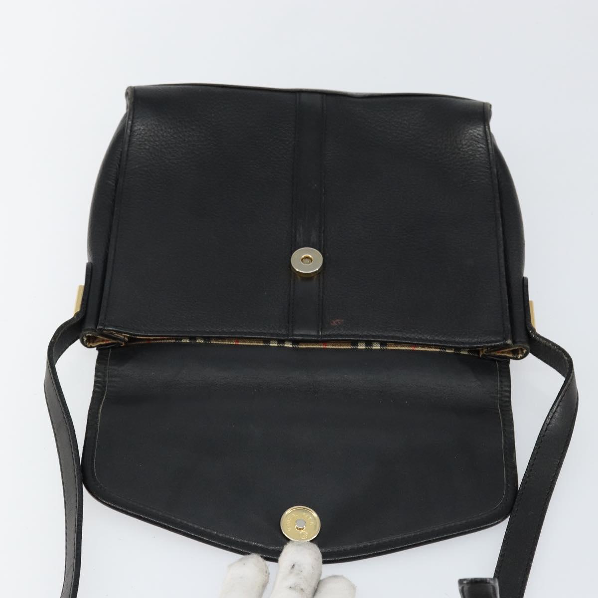 Burberrys Shoulder Bag Leather Black Gold Auth ep11023