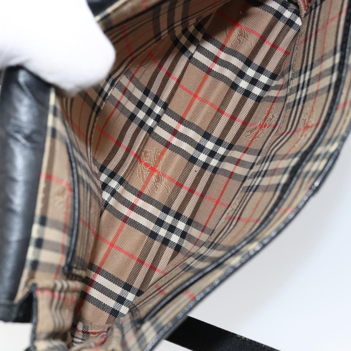 Burberrys Shoulder Bag Leather Black Gold Auth ep11023