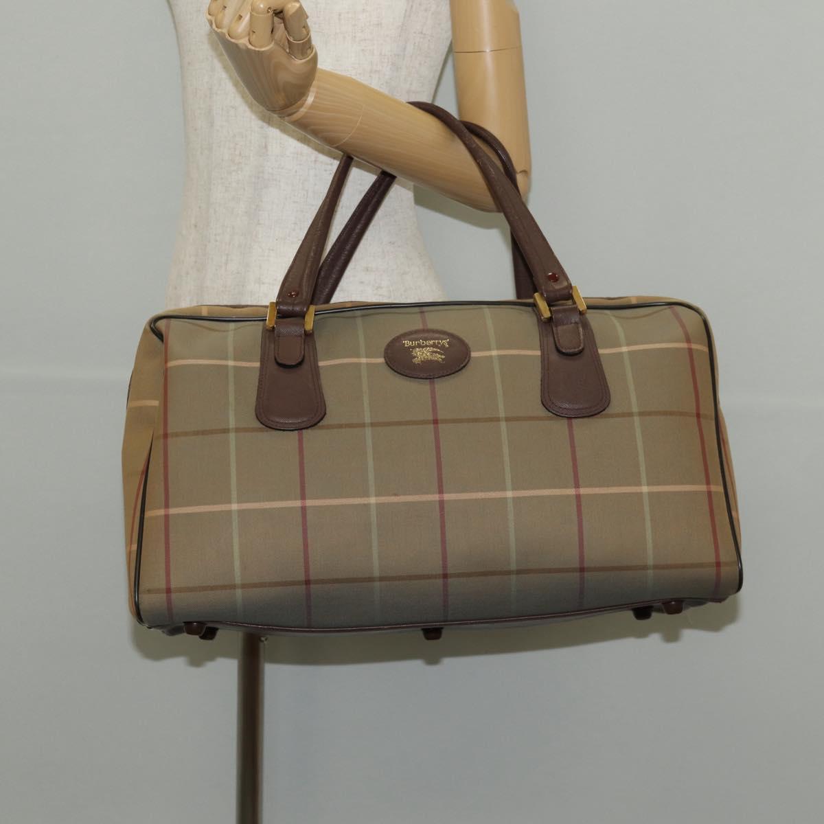 Burberrys Nova Check Boston Bag Canvas Beige Auth ep11031