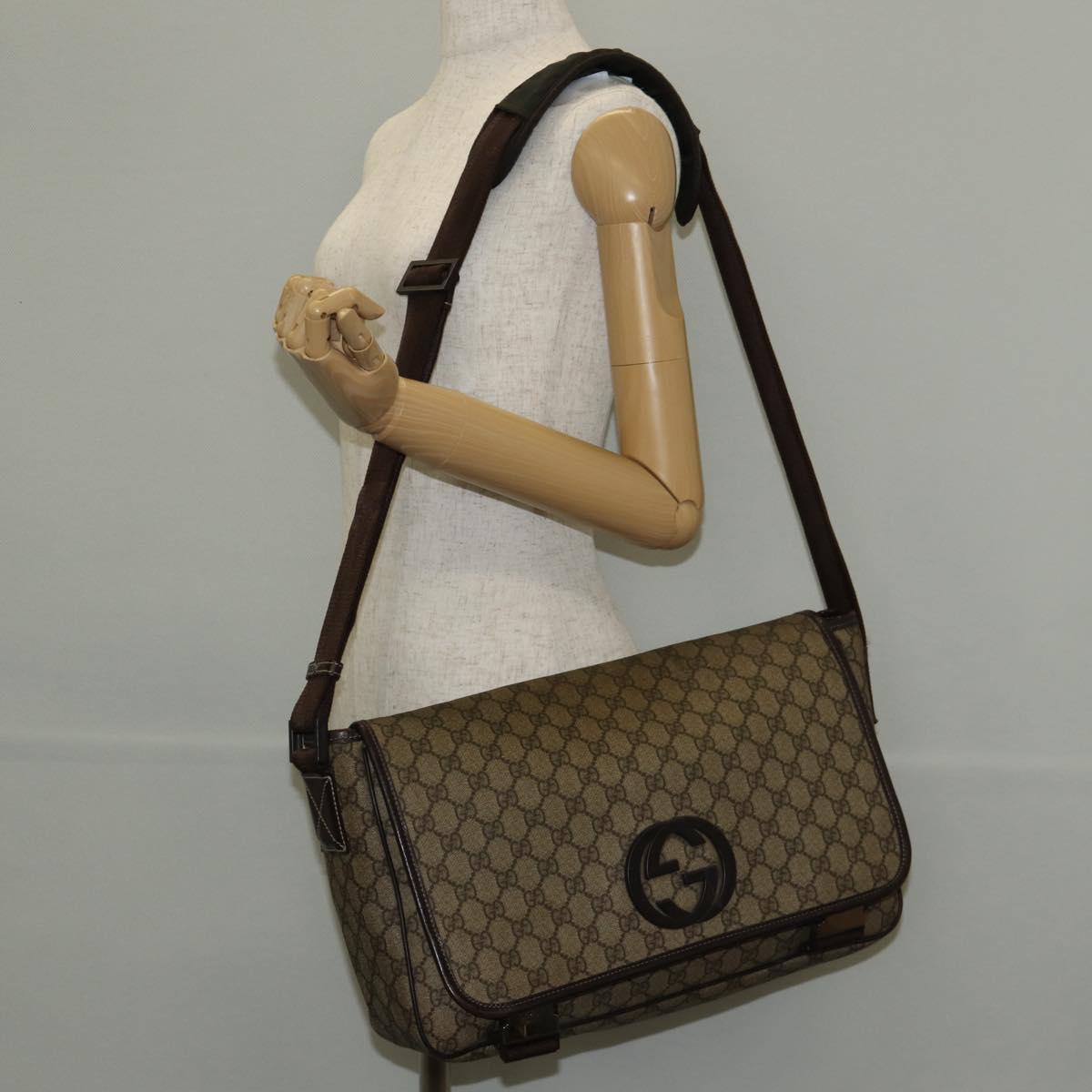 GUCCI GG Supreme Shoulder Bag PVC Leather Beige Brown Auth ep11034