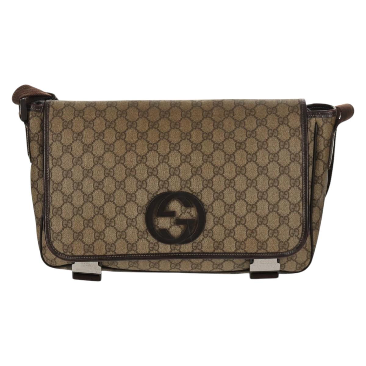 GUCCI GG Supreme Shoulder Bag PVC Leather Beige Brown Auth ep11034