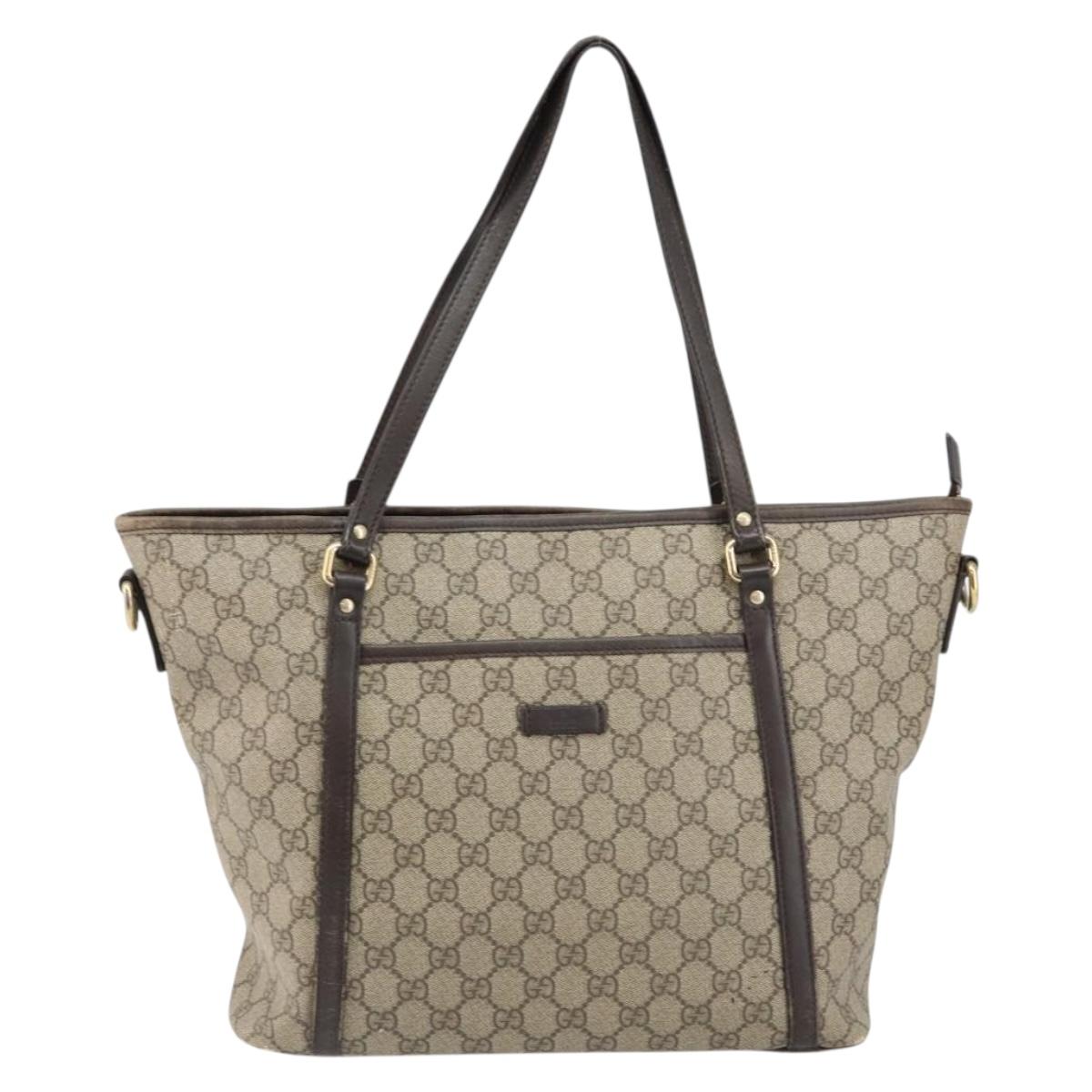 GUCCI GG Supreme Tote Bag PVC Leather outlet Beige Auth ep11035
