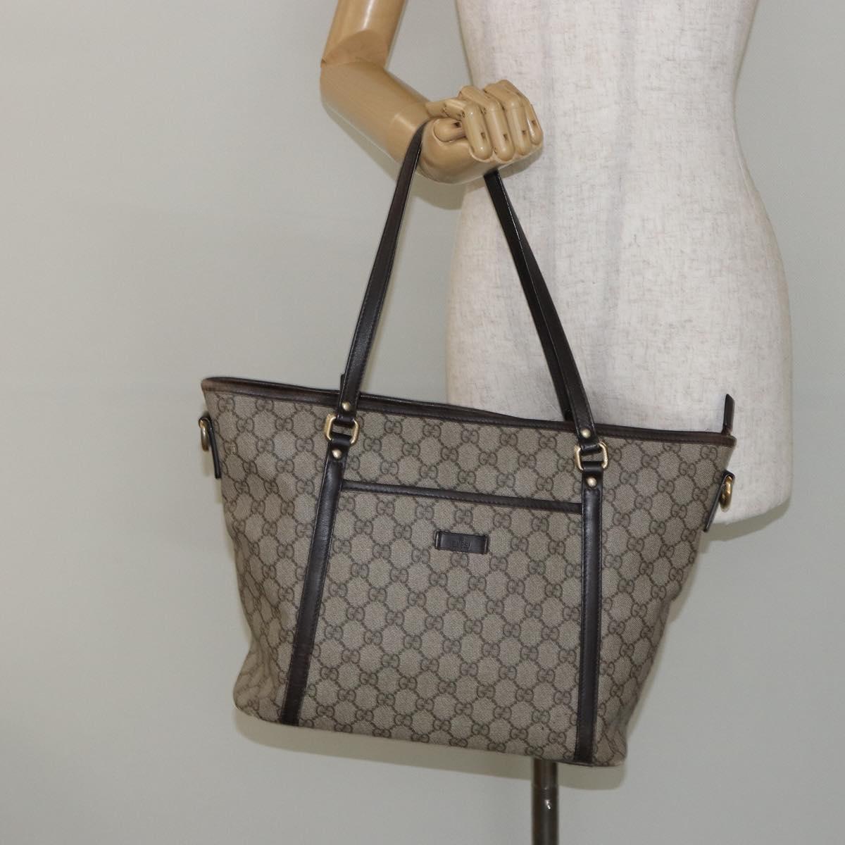 GUCCI GG Supreme Tote Bag PVC Leather outlet Beige Auth ep11035