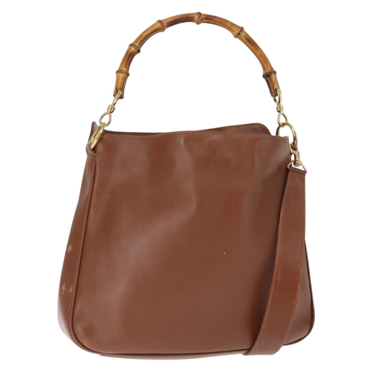 GUCCI Bamboo Hand Bag Leather 2way Brown Auth ep11039