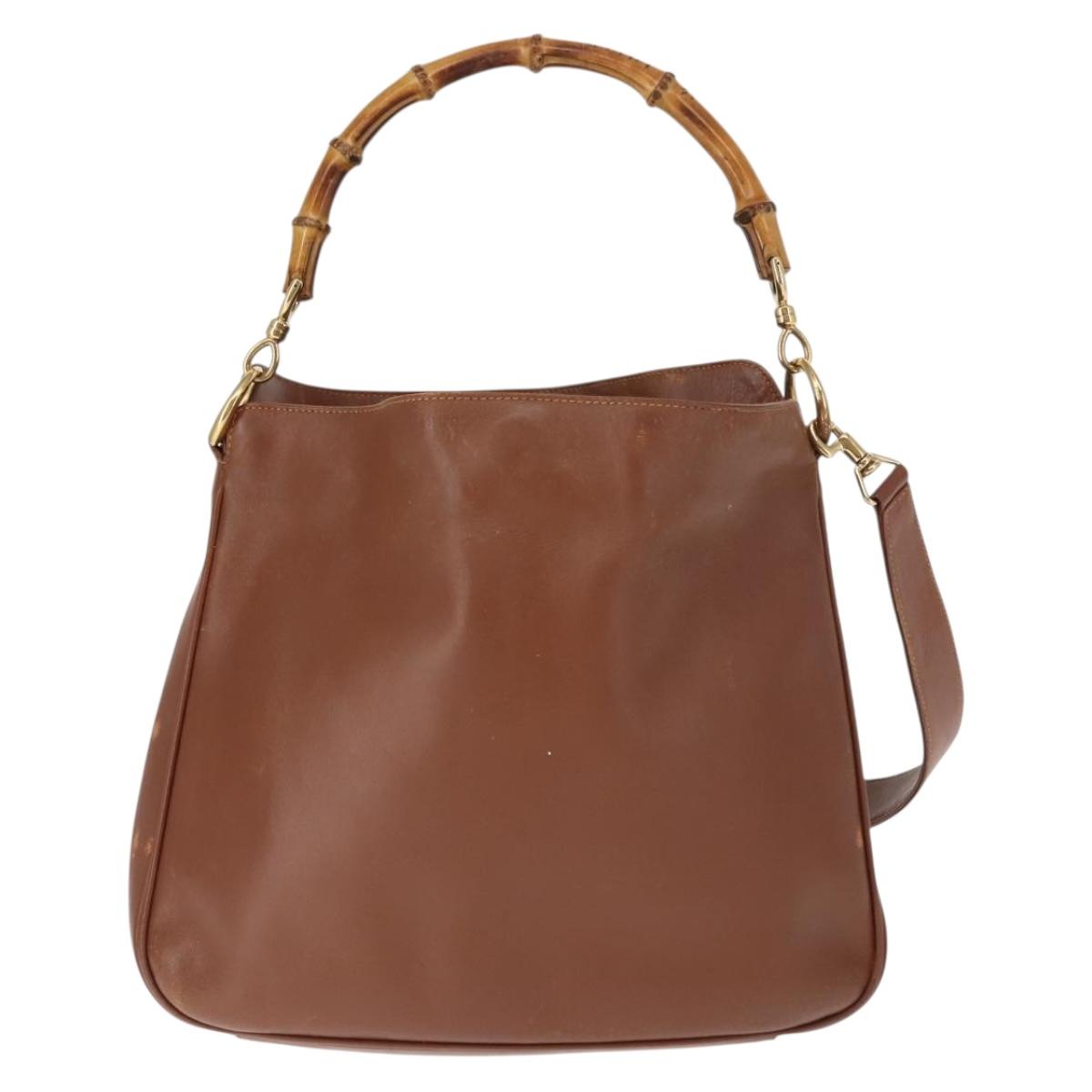 GUCCI Bamboo Hand Bag Leather 2way Brown Auth ep11039