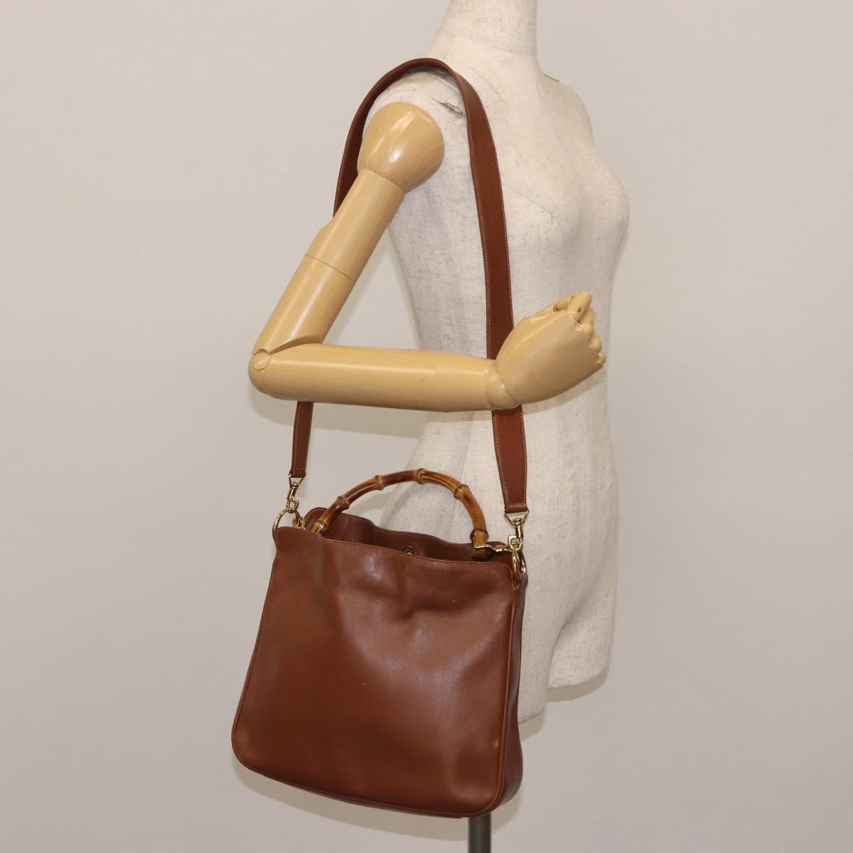 GUCCI Bamboo Hand Bag Leather 2way Brown Auth ep11039