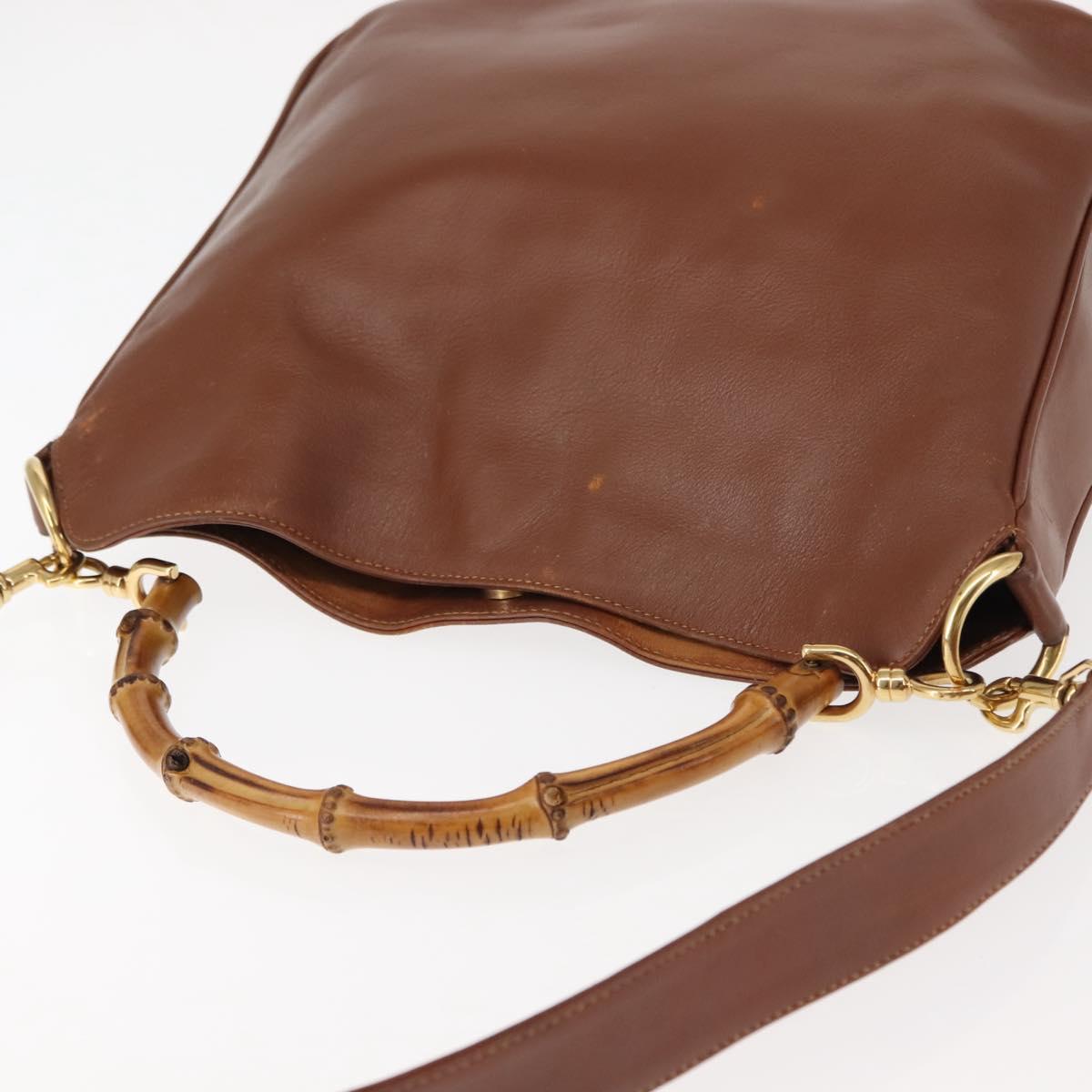 GUCCI Bamboo Hand Bag Leather 2way Brown Auth ep11039