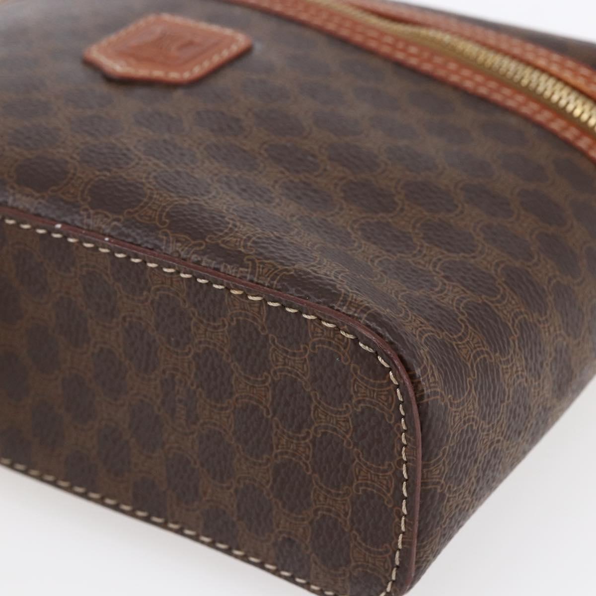 CELINE Macadam Canvas Vanity Pouch PVC Leather Brown Gold Auth ep11040