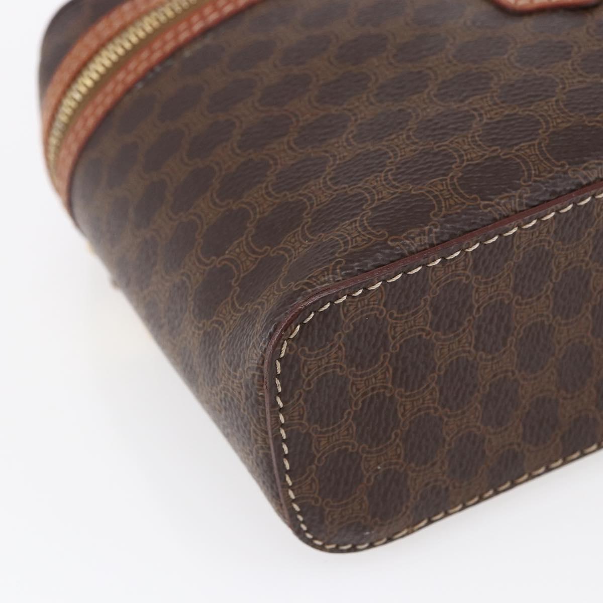 CELINE Macadam Canvas Vanity Pouch PVC Leather Brown Gold Auth ep11040