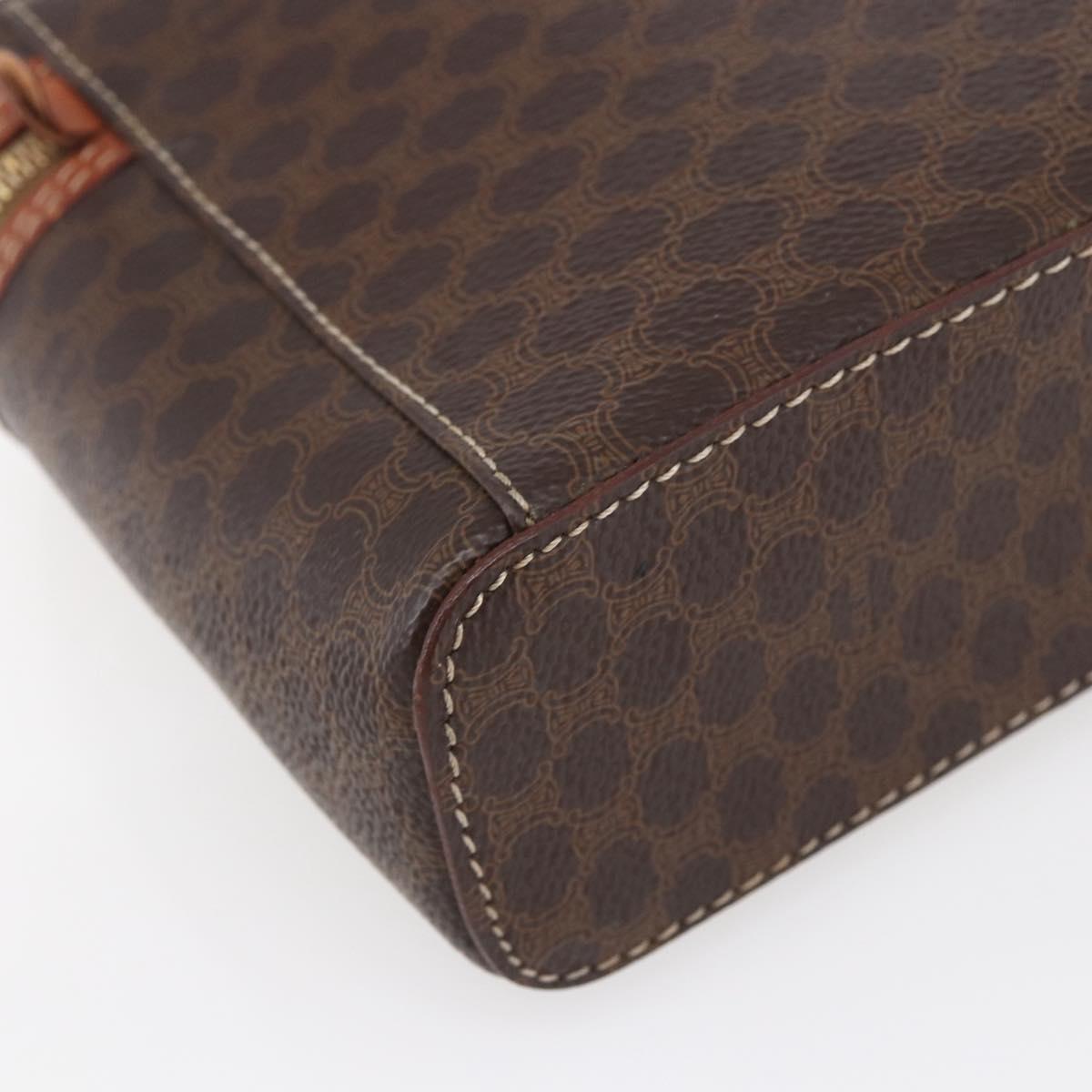 CELINE Macadam Canvas Vanity Pouch PVC Leather Brown Gold Auth ep11040