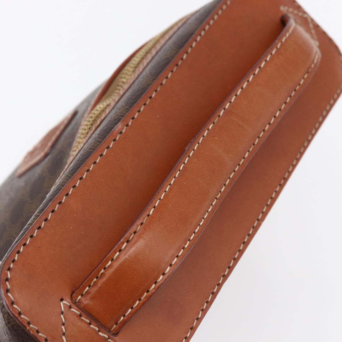 CELINE Macadam Canvas Vanity Pouch PVC Leather Brown Gold Auth ep11040