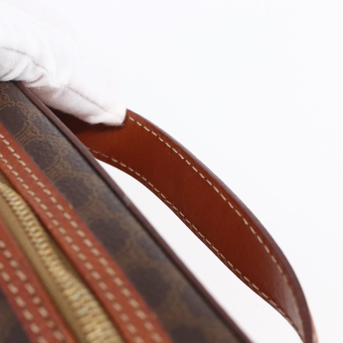 CELINE Macadam Canvas Vanity Pouch PVC Leather Brown Gold Auth ep11040